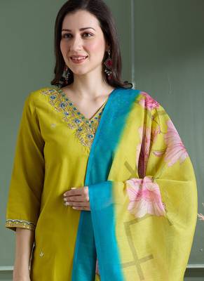 Yellow designers kurti pant dupatta set 3