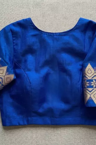 Blue linen slub jaquard designer saree with blouse