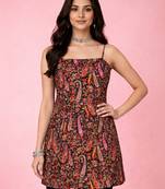 Vastramay womens black paisley digital print crepe straight kurta