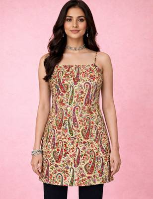 Vastramay womens cream paisley digital print crepe straight kurta 3