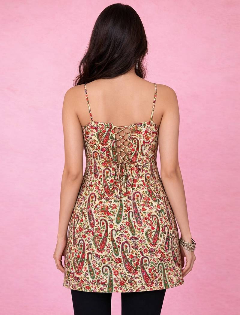 Vastramay womens cream paisley digital print crepe straight kurta