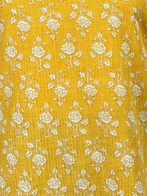 Vastramay women's yellow kantha work geometric print cambric cotton kurta 5