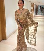 New Beautiful sequins and Zari Embroidery Work Soft Net Fabric Women's Saree With Blouse Set 