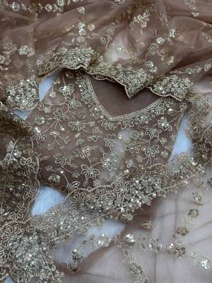 New Beautiful sequins and Zari Embroidery Work Soft Net Fabric Women's Saree With Blouse Set  4
