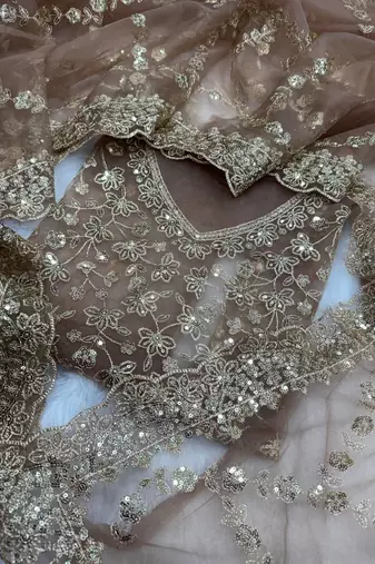 New Beautiful sequins and Zari Embroidery Work Soft Net Fabric Women's Saree With Blouse Set 