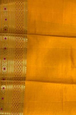 Banarasi  pure silk chiniya saree in mustard colour with floral  zari zig-zag pattern with red colour meenakari 5