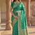 Banarasi  pure silk chiniya saree in teal green colour with floral  zari zig-zag pattern with red colour meenakari