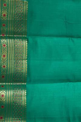 Banarasi  pure silk chiniya saree in teal green colour with floral  zari zig-zag pattern with red colour meenakari 5