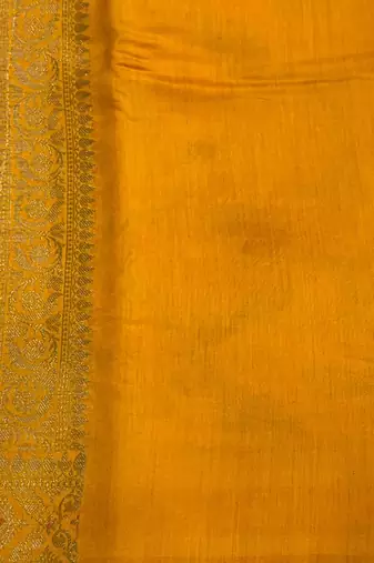 Banarasi pure silk cotton saree in mustard colour with floral zari and meenakari work