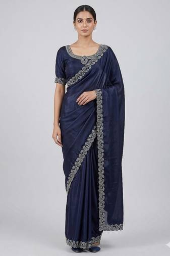 New Designer Space Silk Saree with Elegant Zarkan Diamond Work Women's Saree With Blouse Set