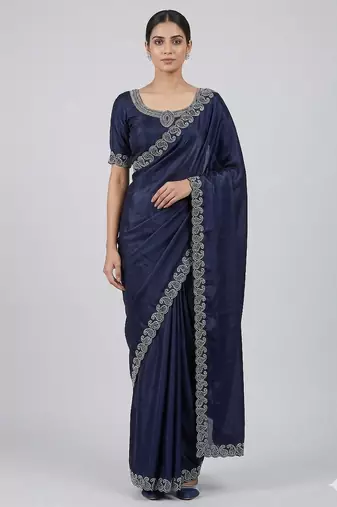 New Designer Space Silk Saree with Elegant Zarkan Diamond Work Women's Saree With Blouse Set