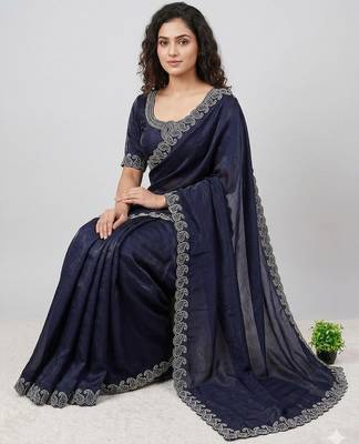 Space Silk Saree with Elegant Zarkan Diamond Work Women's Saree With Blouse Set 2