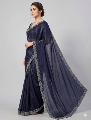 Space Silk Saree with Elegant Zarkan Diamond Work Women's Saree With Blouse Set 3
