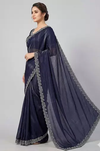 Space Silk Saree with Elegant Zarkan Diamond Work Women's Saree With Blouse Set
