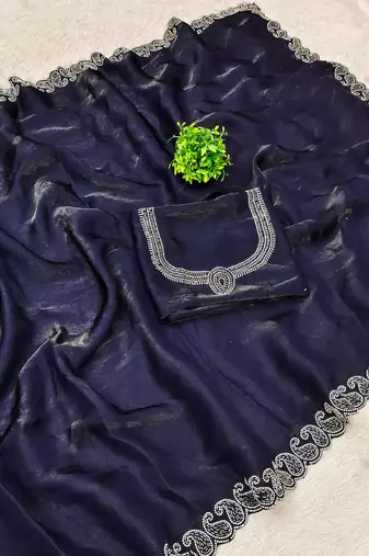 Space Silk Saree with Elegant Zarkan Diamond Work Women's Saree With Blouse Set