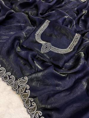 Space Silk Saree with Elegant Zarkan Diamond Work Women's Saree With Blouse Set 5