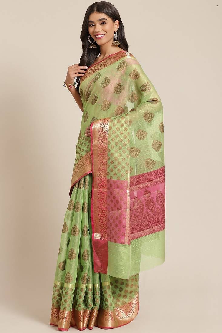 Banarasi silk blend saree in pista green colour with boota zari work