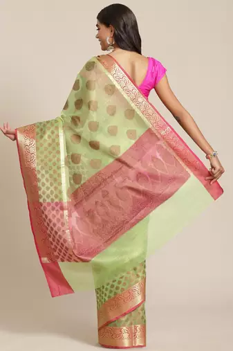 Banarasi silk blend saree in pista green colour with boota zari work