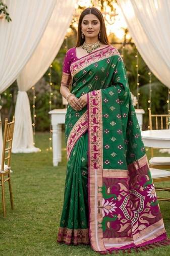 Rama soft  saree with zari weawing meenakari rich pallu and unique ikkat border