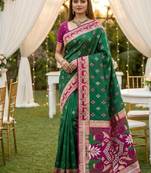Rama soft  saree with zari weawing meenakari rich pallu and unique ikkat border
