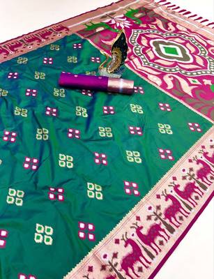 Rama soft saree with zari weawing meenakari rich pallu and unique ikkat border 2
