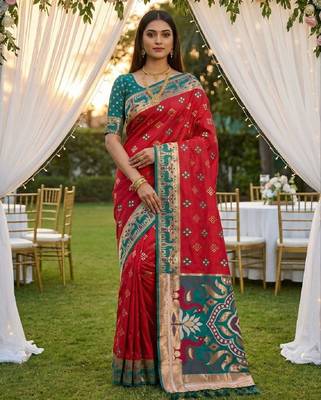 Pink soft saree with zari weawing meenakari rich pallu and unique ikkat border 1