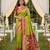 Green soft  saree with zari weawing meenakari rich pallu and unique ikkat border
