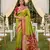 Green soft  saree with zari weawing meenakari rich pallu and unique ikkat border