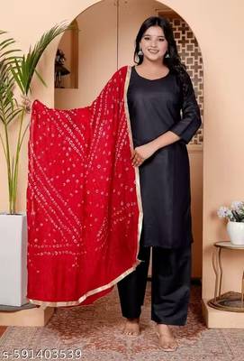 Women's Black Rayon Kurta & Pant Set 2