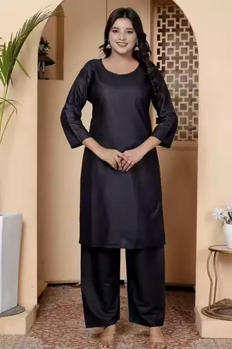 Women's Black Rayon Kurta & Pant Set