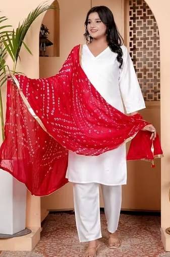 Women's White Rayon Kurta & Pant Set