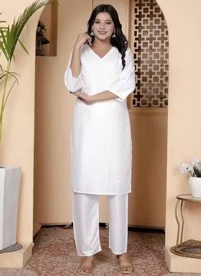 Women's White Rayon Kurta & Pant Set 2