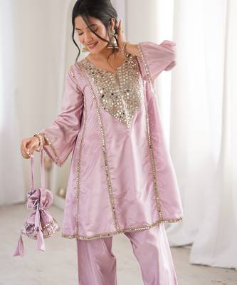 Mirror work kurti pant set with batwa for women premium ho fabric festive & ethnic wea 4