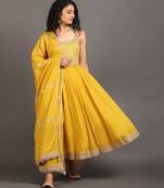 Yellow mulmul swarn mohini anarkali set