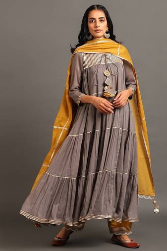Grey mulmul grey shama kurta pants set