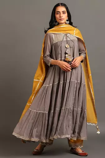 Grey mulmul grey shama kurta pants set
