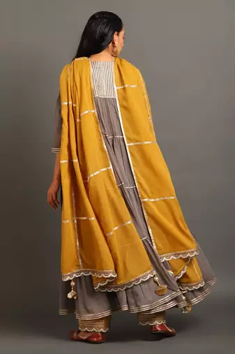 Grey mulmul grey shama kurta pants set