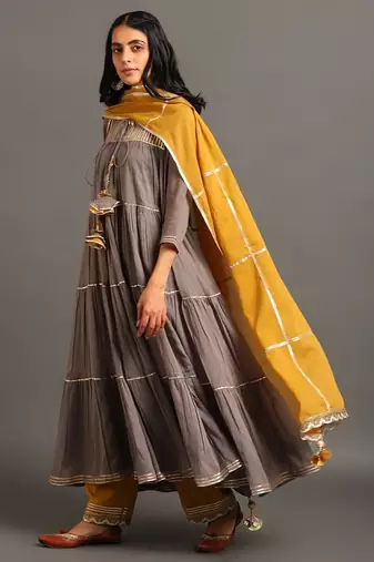 Grey mulmul grey shama kurta pants set