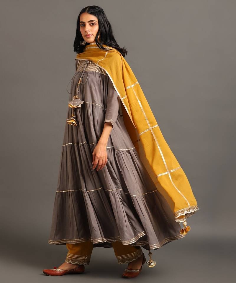 Grey mulmul grey shama kurta pants set