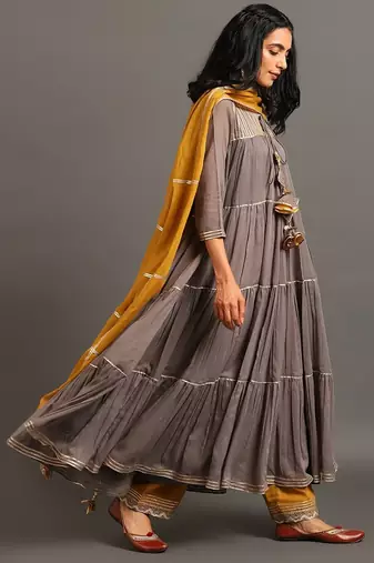 Grey mulmul grey shama kurta pants set