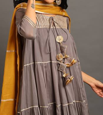 Grey mulmul grey shama kurta pants set 5