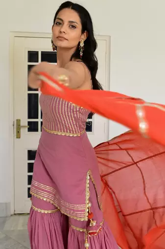 Purple mulmul kamal sohini sharara set