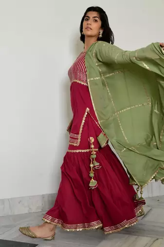 Rose pink mulmul gulab sohini sharara set