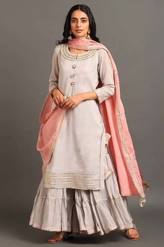 Powder blue mulmul powder blue mehar kurta sharara set
