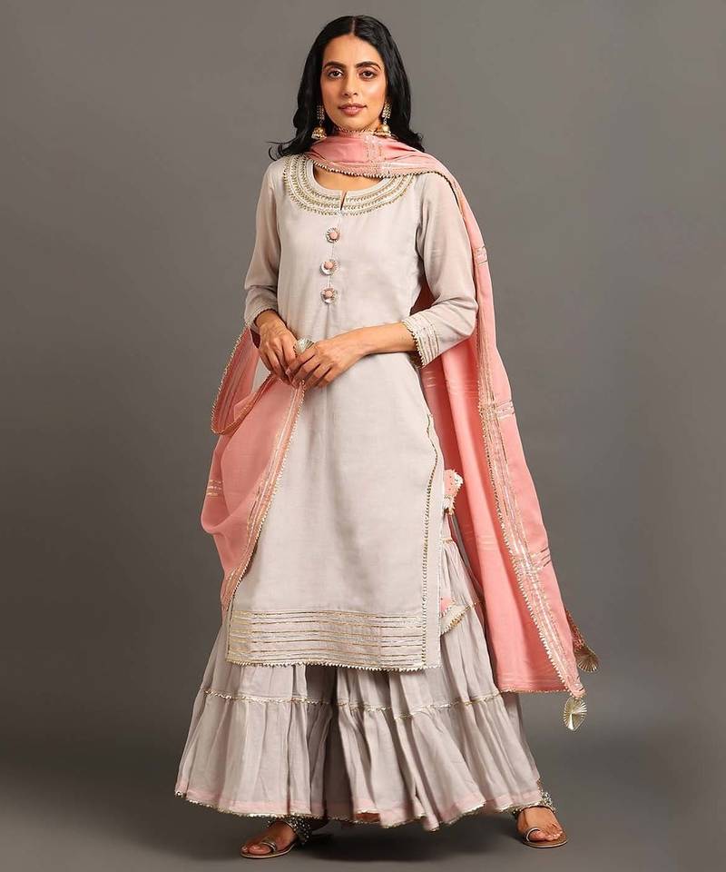 Powder blue mulmul powder blue mehar kurta sharara set