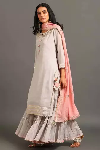 Powder blue mulmul powder blue mehar kurta sharara set