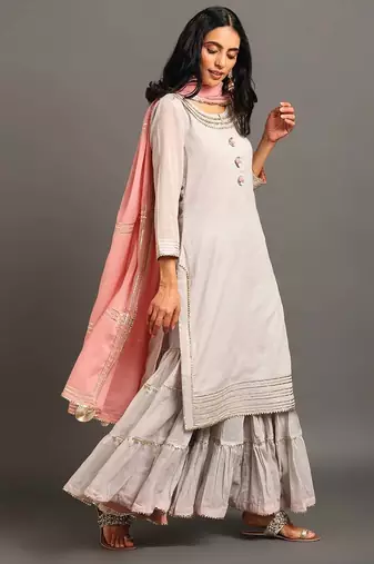 Powder blue mulmul powder blue mehar kurta sharara set