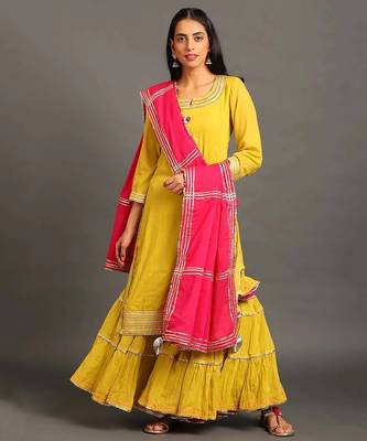 Lime green mulmul yellow mehar kurta sharara set 1