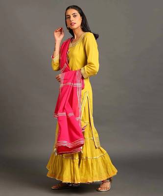 Lime green mulmul yellow mehar kurta sharara set 3