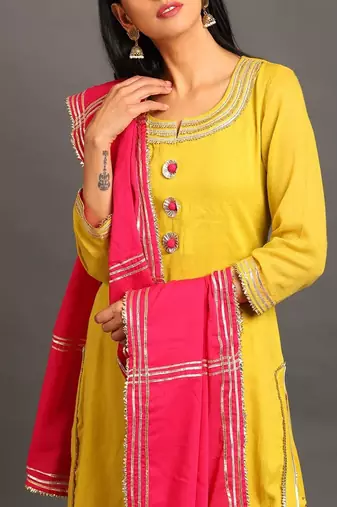 Lime green mulmul yellow mehar kurta sharara set